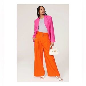 Eudon Choi x RTR High Waist Pleated Pants in a vibrant orange linen blend